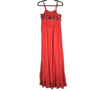 Torrid Coral Embroidered Tiered Boho Maxi Dress Spaghetti Strap Size 2